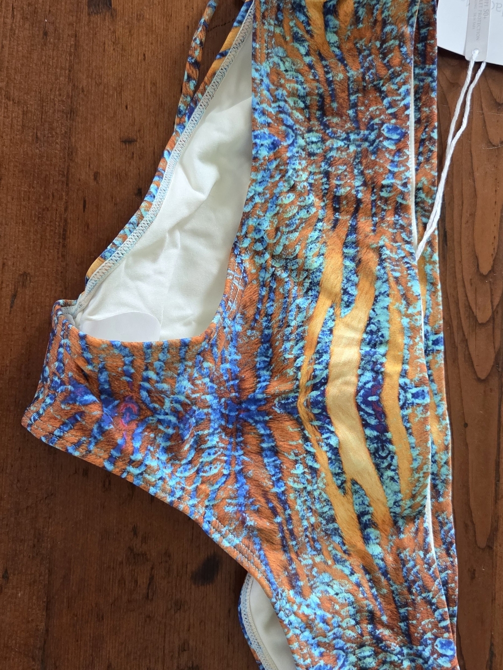 OndadeMar Brand New Vibrant Blue Yellow Animal Print Swim Bikini Bottoms, Size M